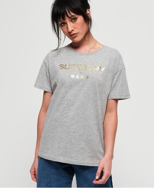 Superdry Premium Luxe Oversized Portland Női Pólók Szürke | AQCGS7160